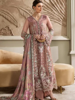 Luxury Maria B Embroidered Chiffon MPC-25-105-Tea Pink