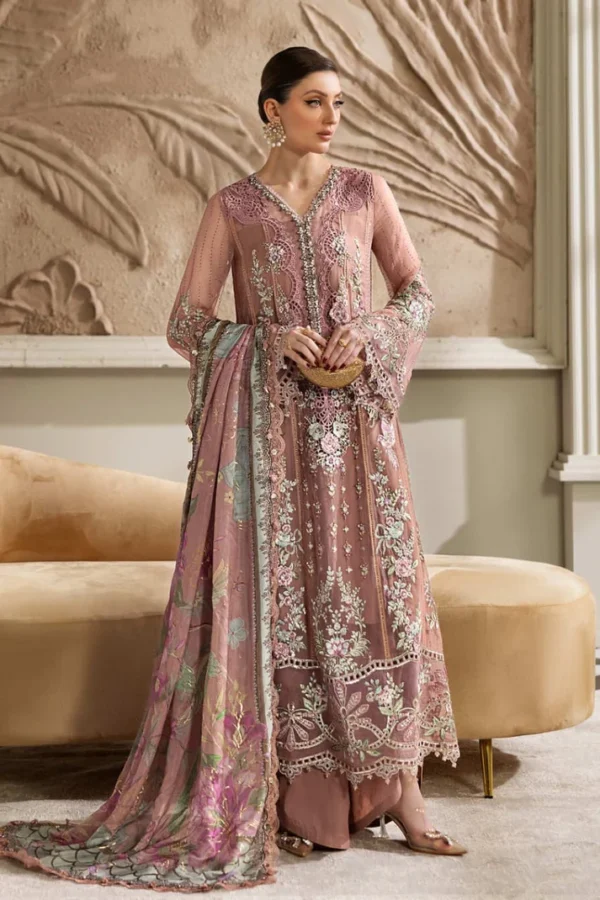 Luxury Maria B Embroidered Chiffon MPC-25-105-Tea Pink