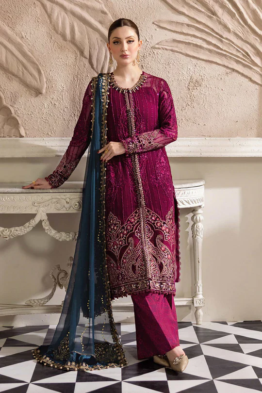 Maria B Luxury Embroidered Chiffon MPC-25-102-Magenta