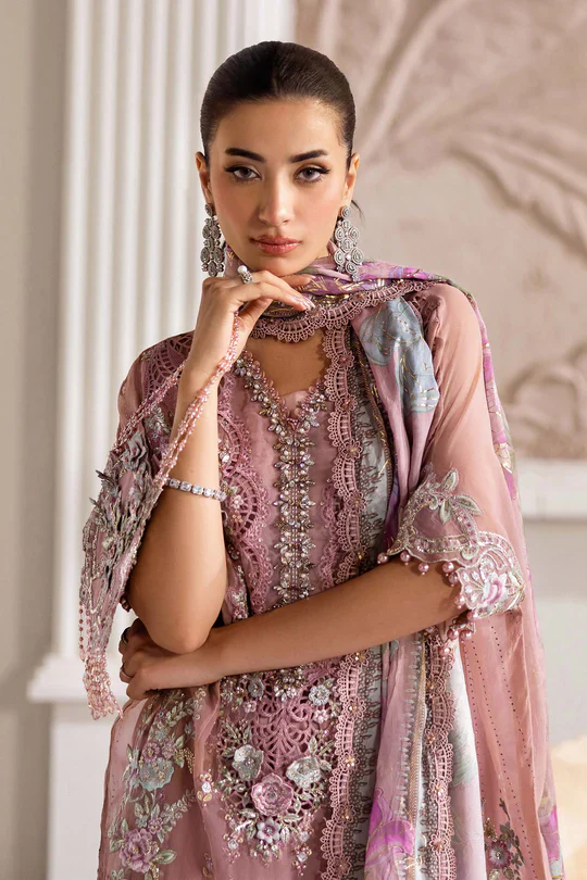 Luxury Maria B Embroidered Chiffon MPC-25-105-Tea Pink