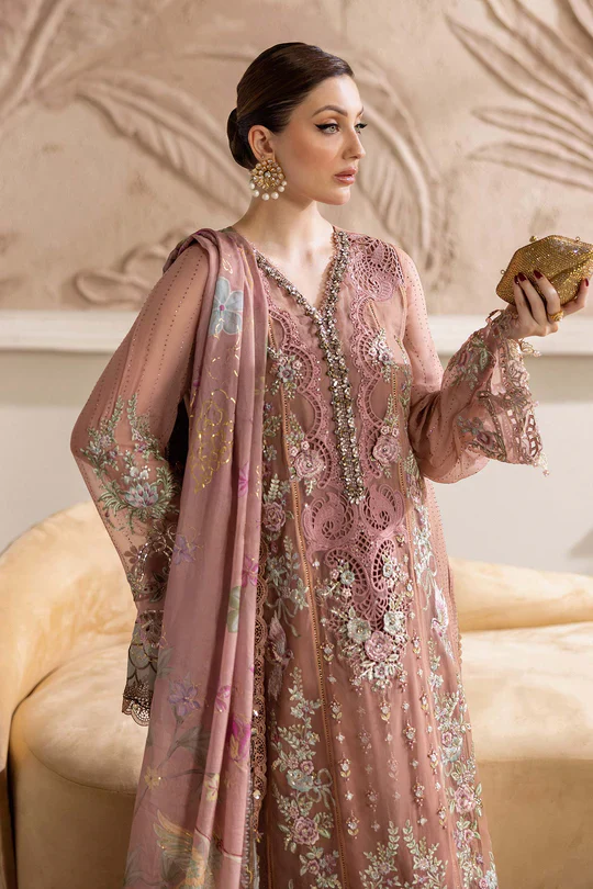 Luxury Maria B Embroidered Chiffon MPC-25-105-Tea Pink