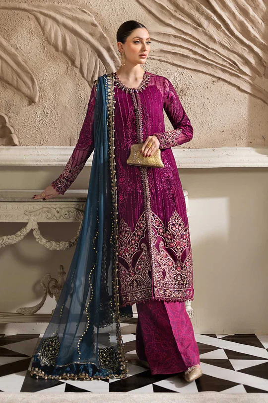 Maria B Luxury Embroidered Chiffon MPC-25-102-Magenta